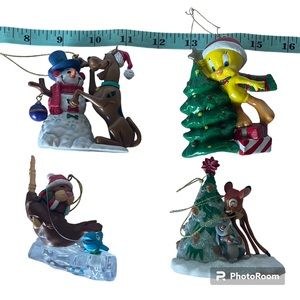 Lot of 4 Vintage Christmas Ornaments Disney Bambi, Scooby Doo, Tweety Bird